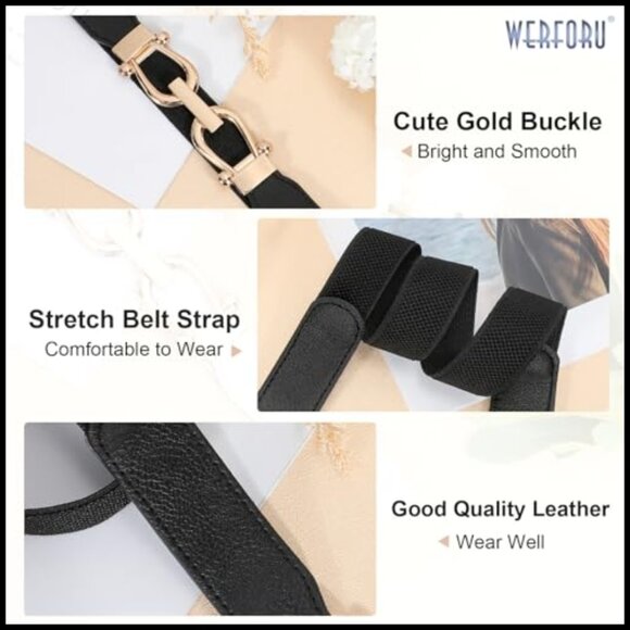 Stretchy Skinny Waist Belt with Gold Buckle Set of 4 for Dresses main image 6